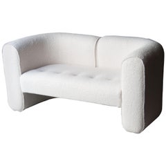Modern Curve White Boucle Wool Canvas Swedish Couple of Sofas, Sweden, 1970