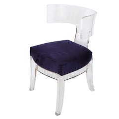 Modern Curved Back Designer Lucite Chair With Suede Seat