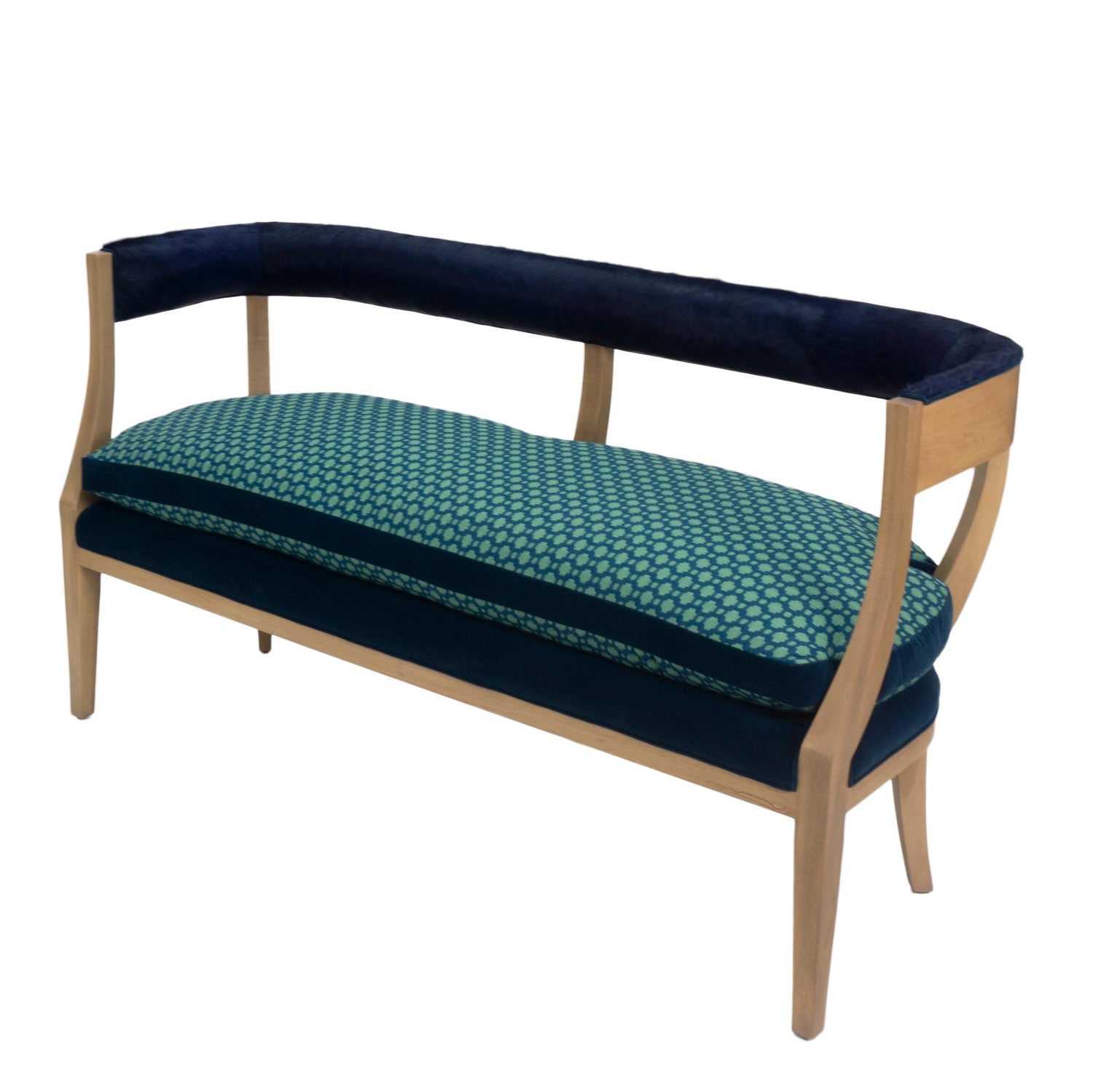 Modern Curved Back Dining Bench With Cowhide Backing For Sale At