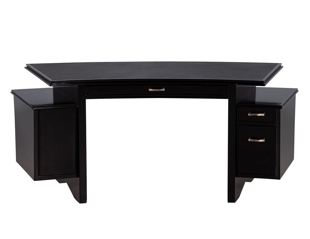 Metal Modern Curved Black Leather Writing Desk by Nancy Corzine Fusion Desk For Sale