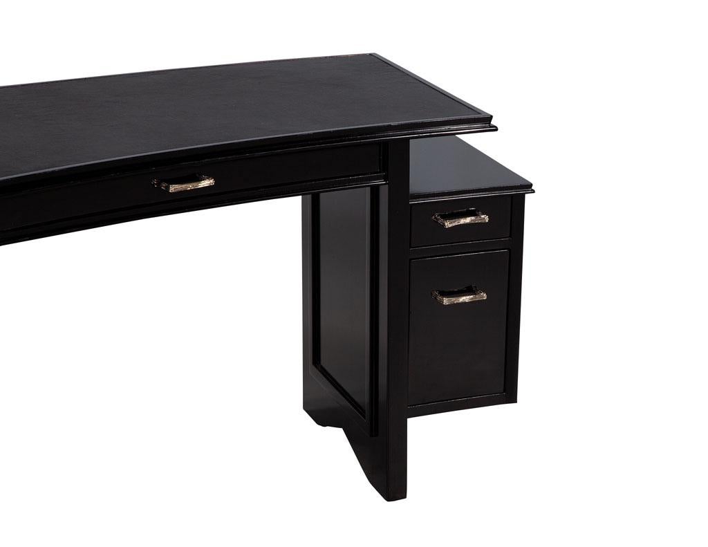 Modern Curved Black Leather Writing Desk by Nancy Corzine Fusion Desk For Sale 2