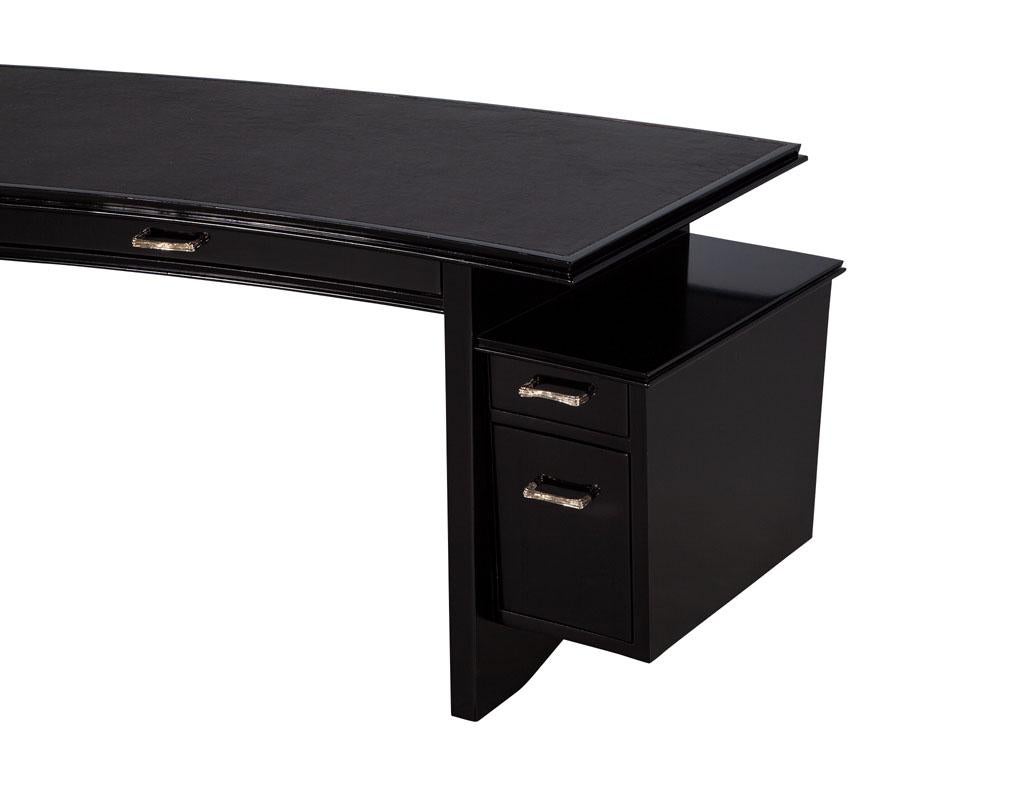 Modern Curved Black Leather Writing Desk by Nancy Corzine Fusion Desk For Sale 3