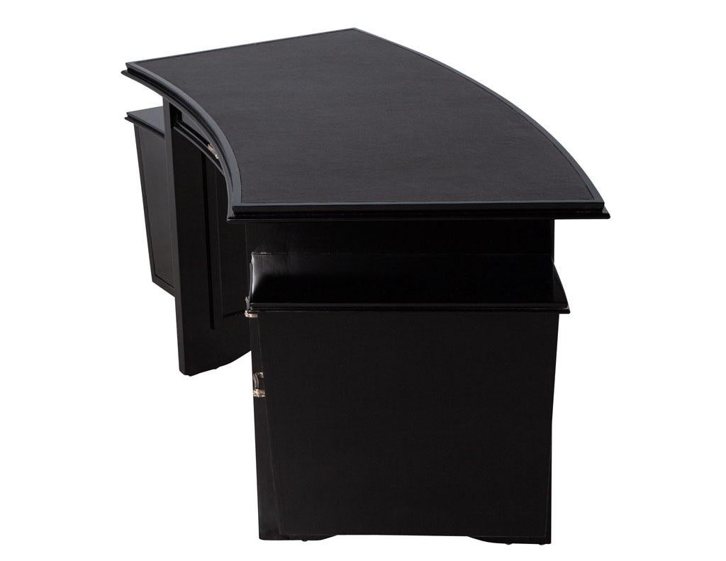 Modern Curved Black Leather Writing Desk by Nancy Corzine Fusion Desk For Sale 4