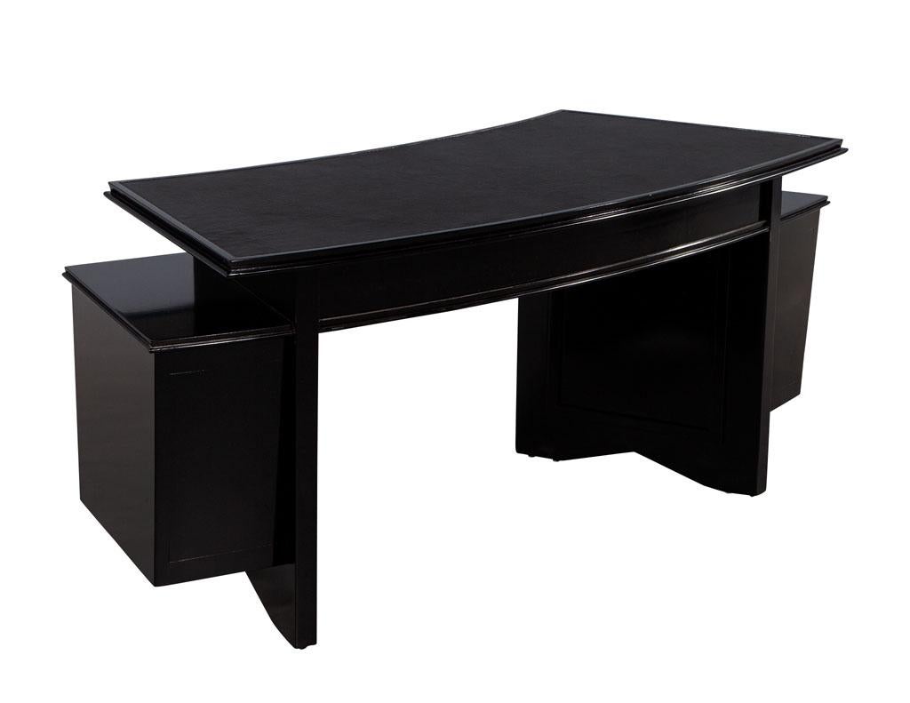 Modern Curved Black Leather Writing Desk by Nancy Corzine Fusion Desk For Sale 6