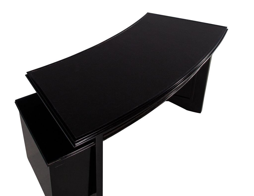Modern Curved Black Leather Writing Desk by Nancy Corzine Fusion Desk For Sale 7