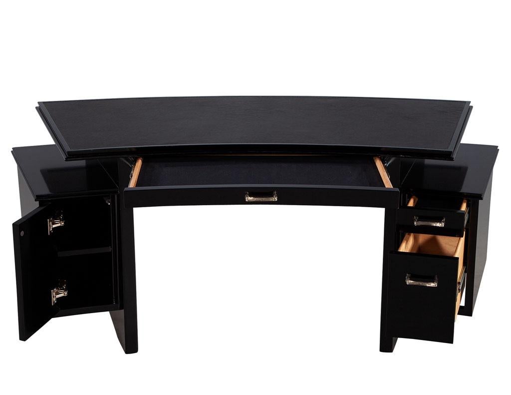 Mid-Century Modern Modern Curved Black Leather Writing Desk by Nancy Corzine Fusion Desk For Sale