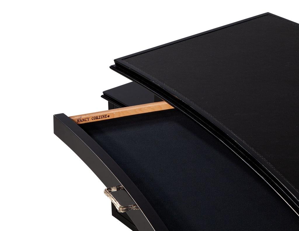 Métal The Moderns Curved Black Leather Writing Desk by Nancy Corzine Fusion Desk en vente