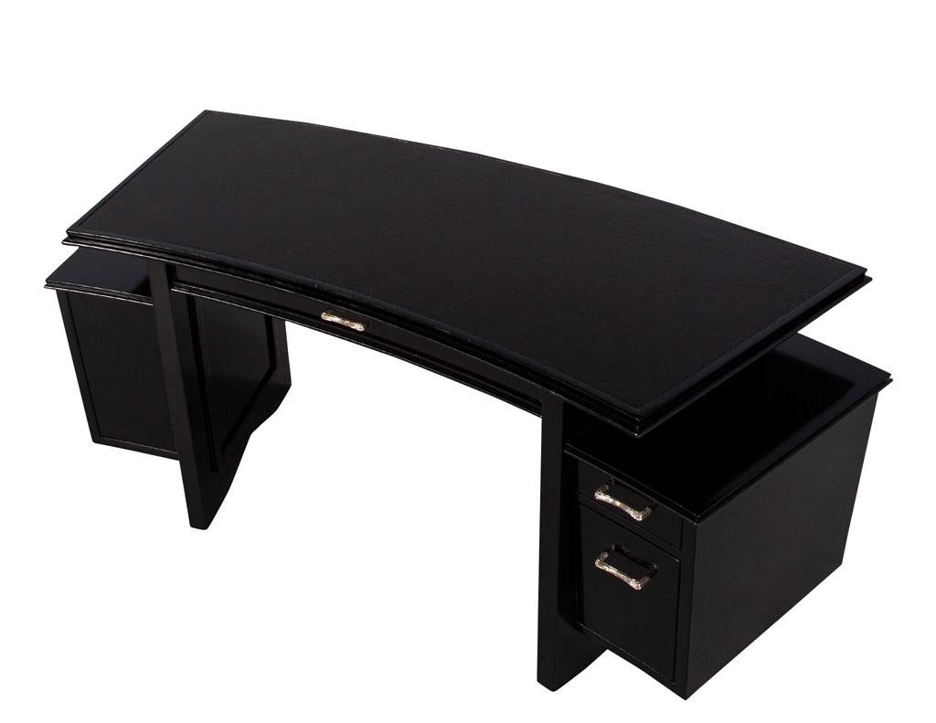 Modern Curved Black Leather Writing Desk by Nancy Corzine Fusion Desk In Excellent Condition For Sale In North York, ON