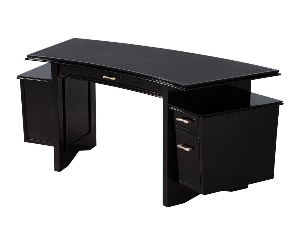 Late 20th Century Modern Curved Black Leather Writing Desk by Nancy Corzine Fusion Desk For Sale
