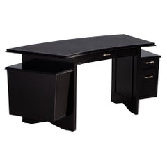 Modern Curved Black Leather Writing Desk by Nancy Corzine Fusion Desk