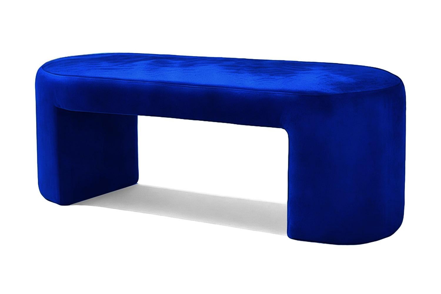 Modern Curved Blue Velvet Bench Deleite In New Condition For Sale In Almería, ES