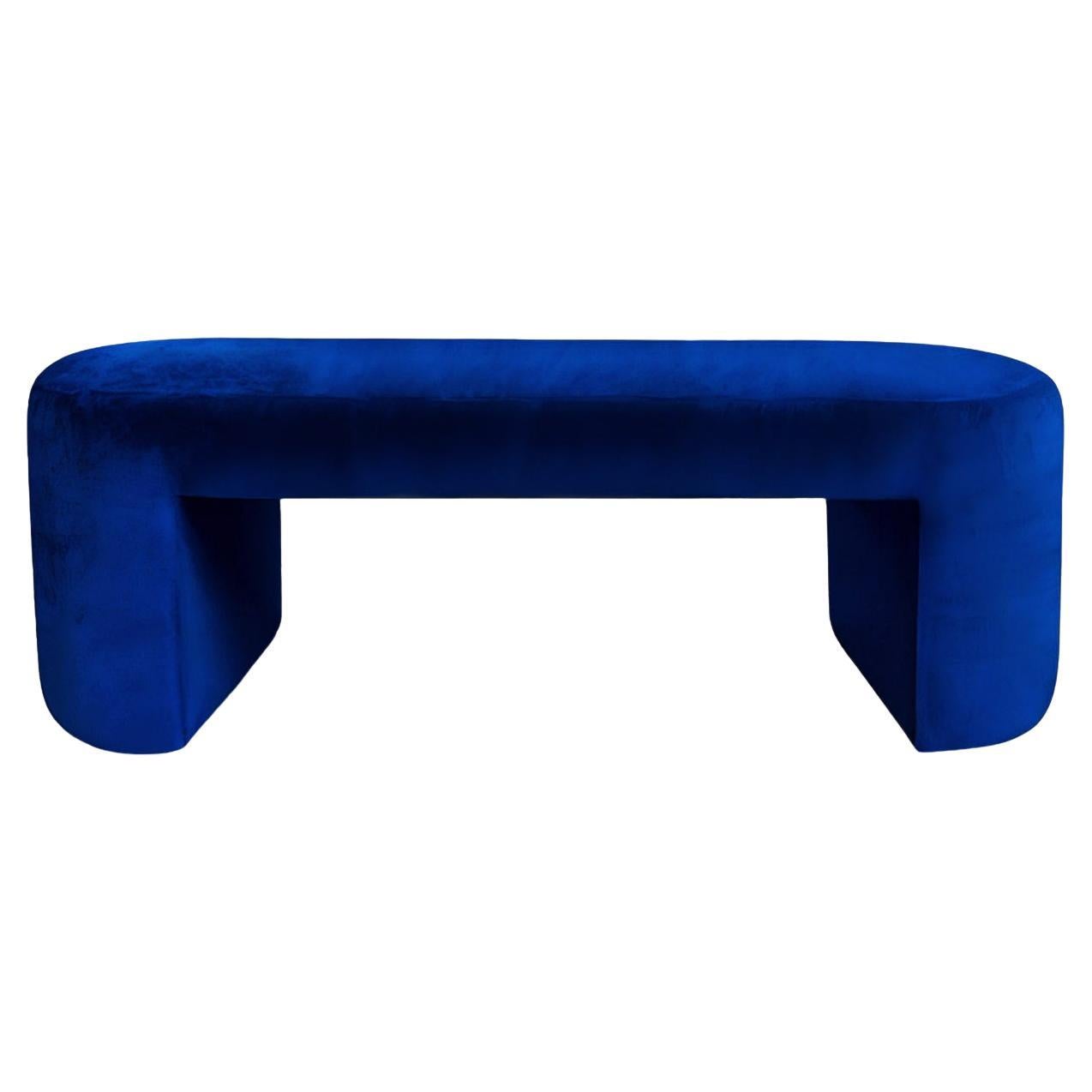 Modern Curved Blue Velvet Bench Deleite