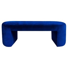 Modern Curved Blue Velvet Bench Deleite