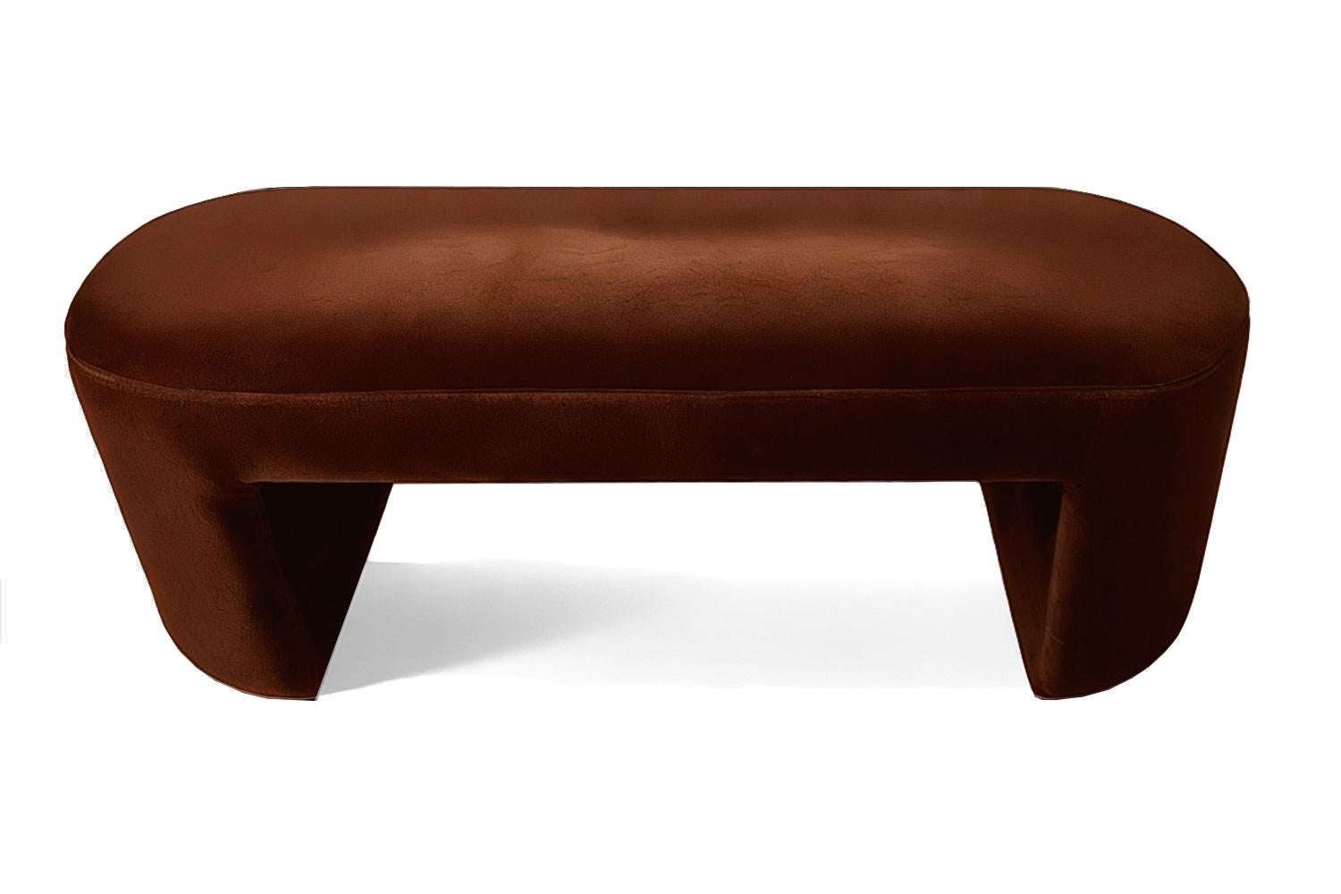 Spanish Modern Curved Brown Velvet Bench Deleite For Sale