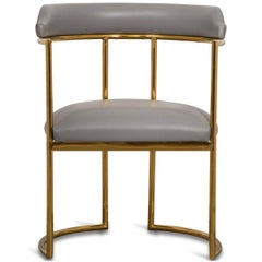 Modern Curved Dining Chair in Grey leather with Brass Frame Acapulco 2