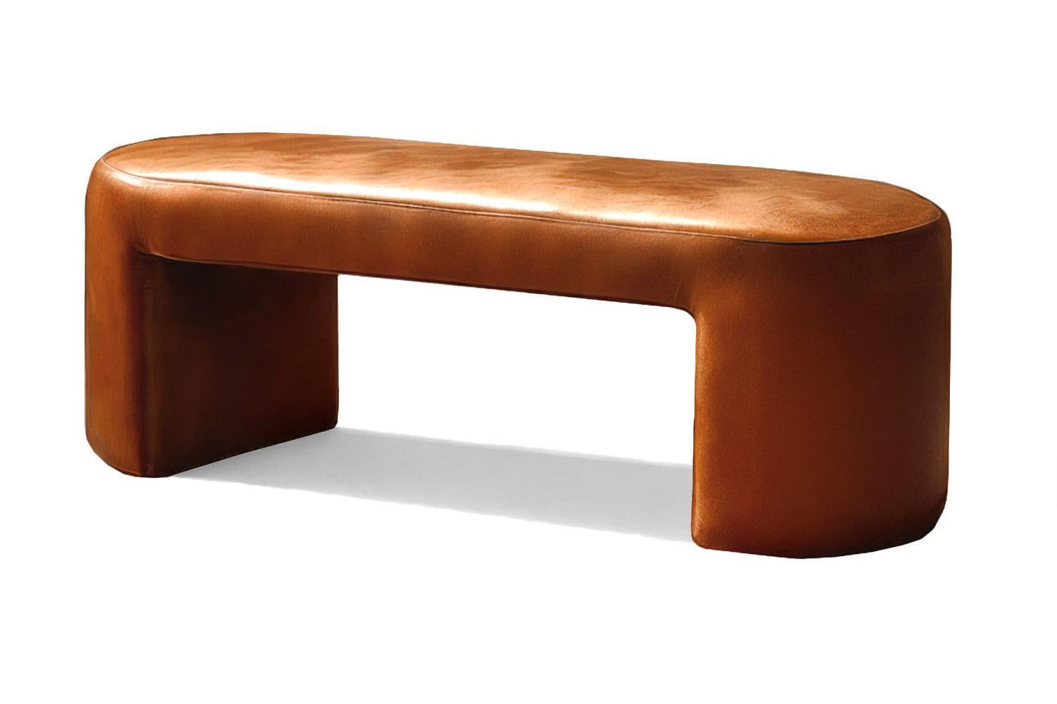 Spanish Modern Curved Leather Bench Deleite For Sale