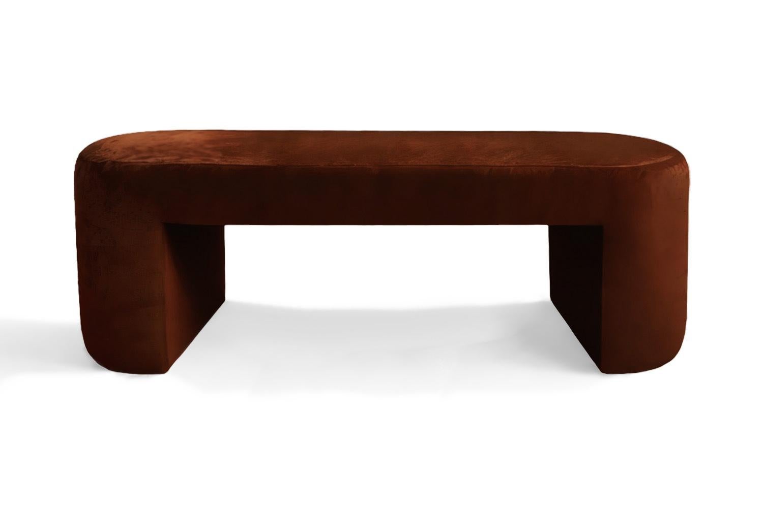 Contemporary Modern Curved Leather Bench Deleite For Sale