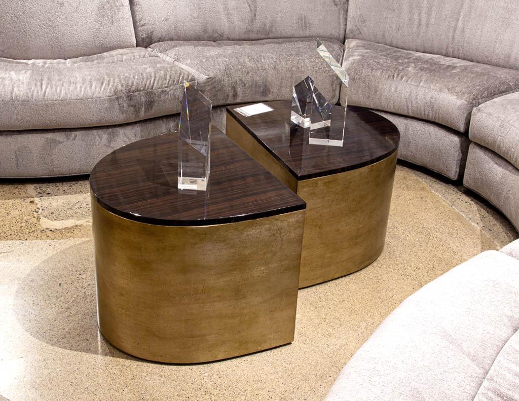 Modern Curved Macassar Cocktail Accent Tables in Antiqued Silver Leaf For Sale 7
