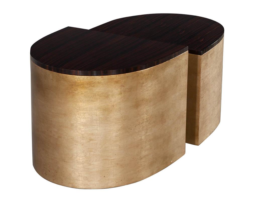American Modern Curved Macassar Cocktail Accent Tables in Antiqued Silver Leaf For Sale