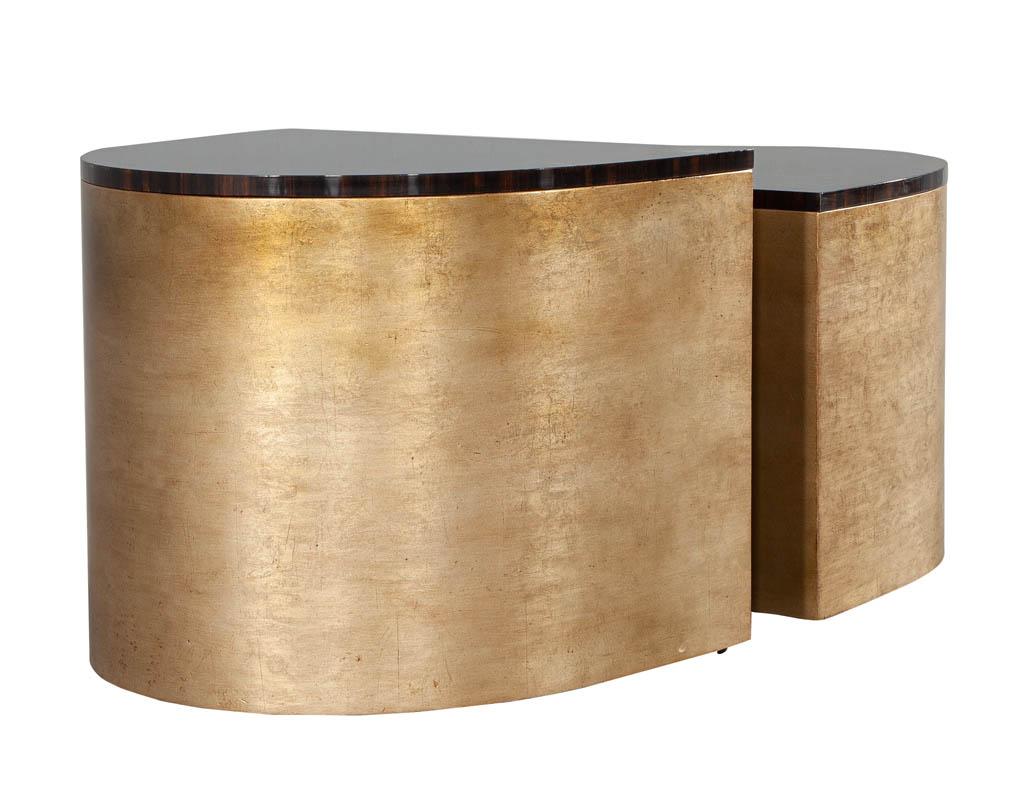 Modern Curved Macassar Cocktail Accent Tables in Antiqued Silver Leaf For Sale 2
