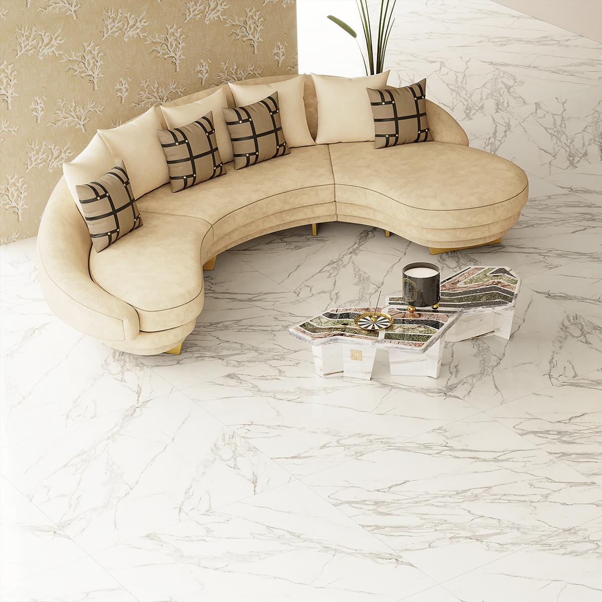 Polished Modern Curved Serpentine Sofa in Beige Velvet W Gold & Wood Details For Sale