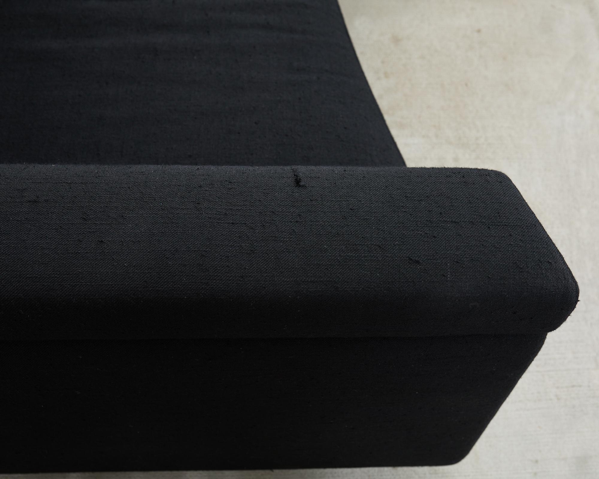 Modern Curved Sofa in Black Linen After Edward Wormley For Sale 6