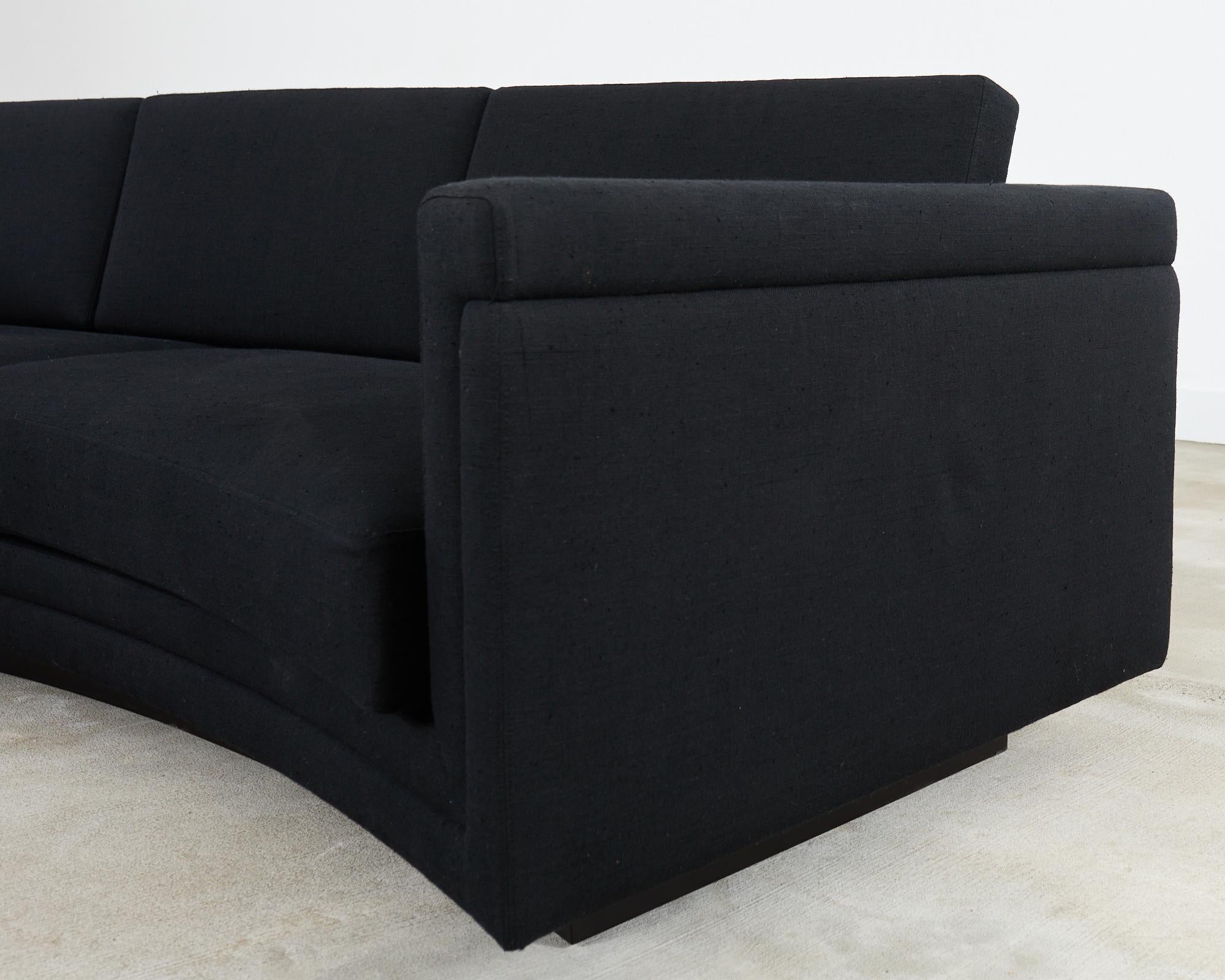 Modern Curved Sofa in Black Linen After Edward Wormley For Sale 13