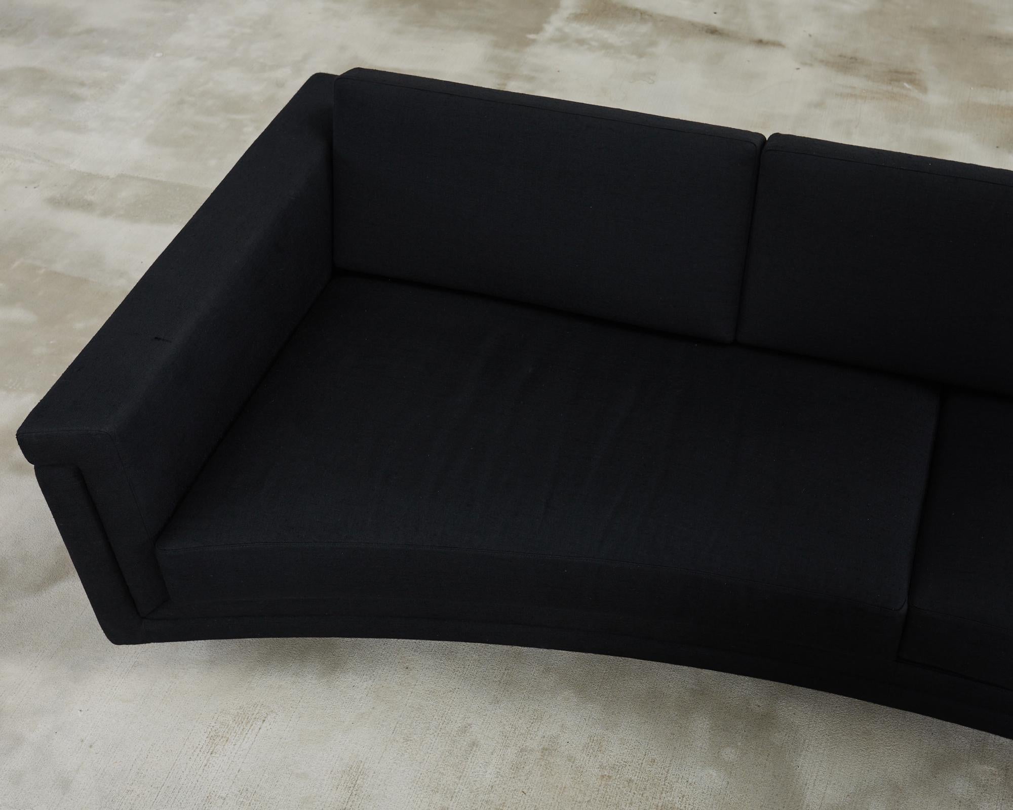 Contemporary Modern Curved Sofa in Black Linen After Edward Wormley For Sale