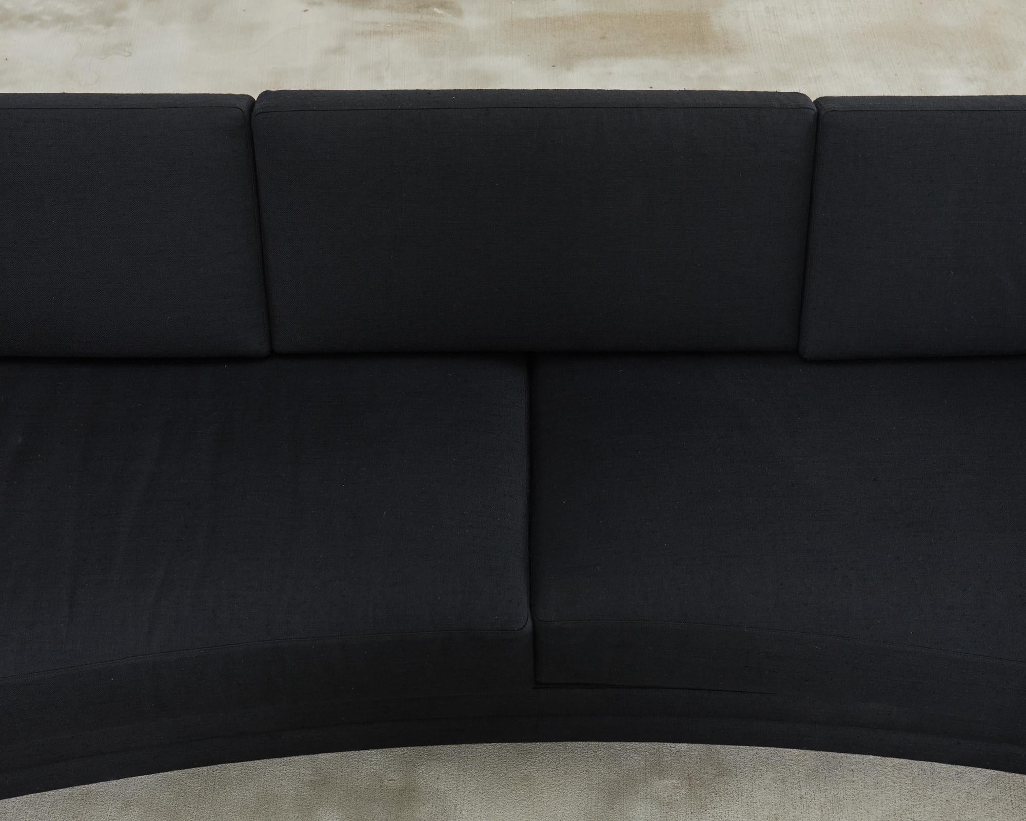 Fabric Modern Curved Sofa in Black Linen After Edward Wormley For Sale