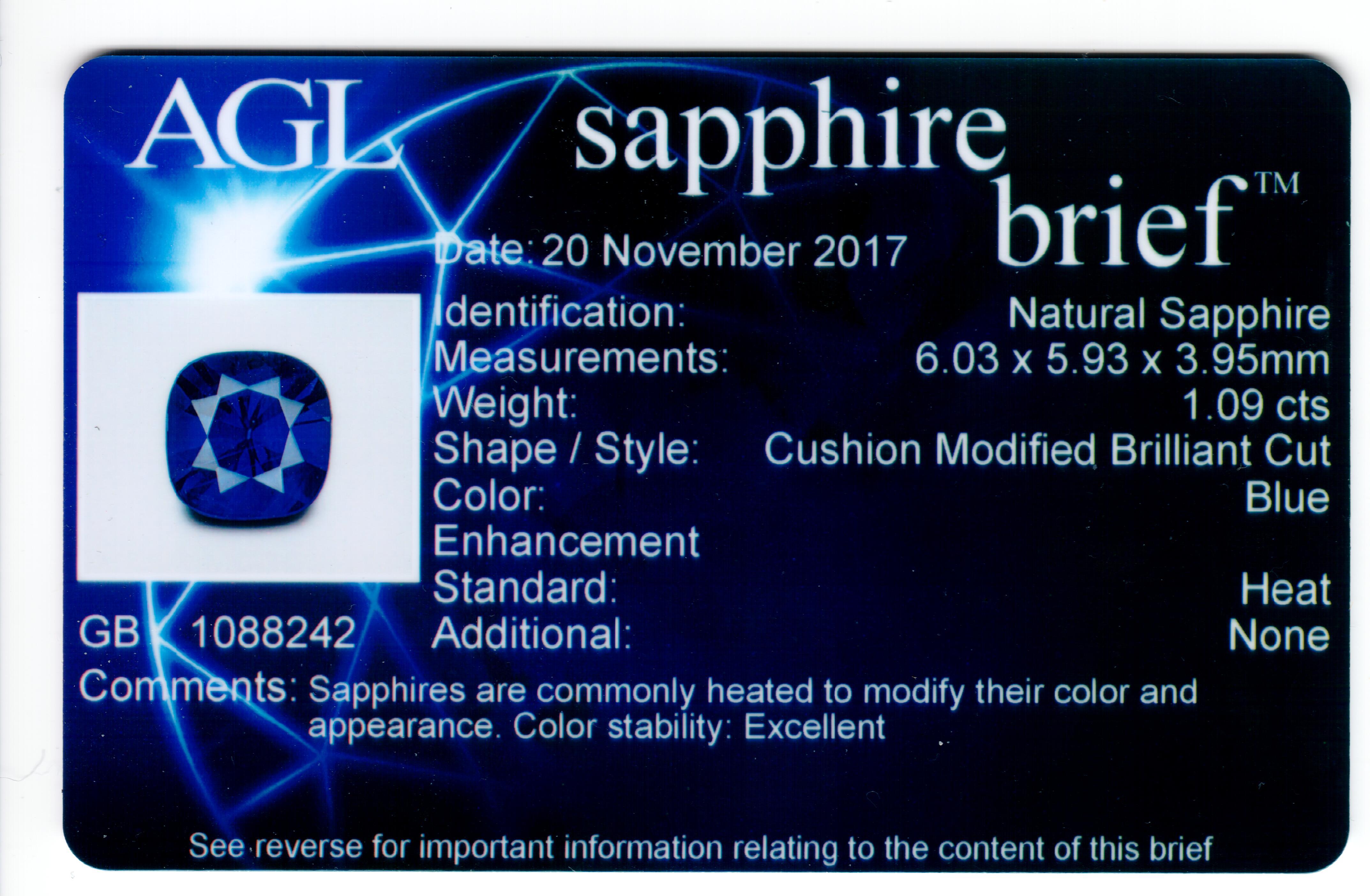 Modern Cushion Cut Natural Royal Blue Sapphire and Diamond Ring AGL Certified 1