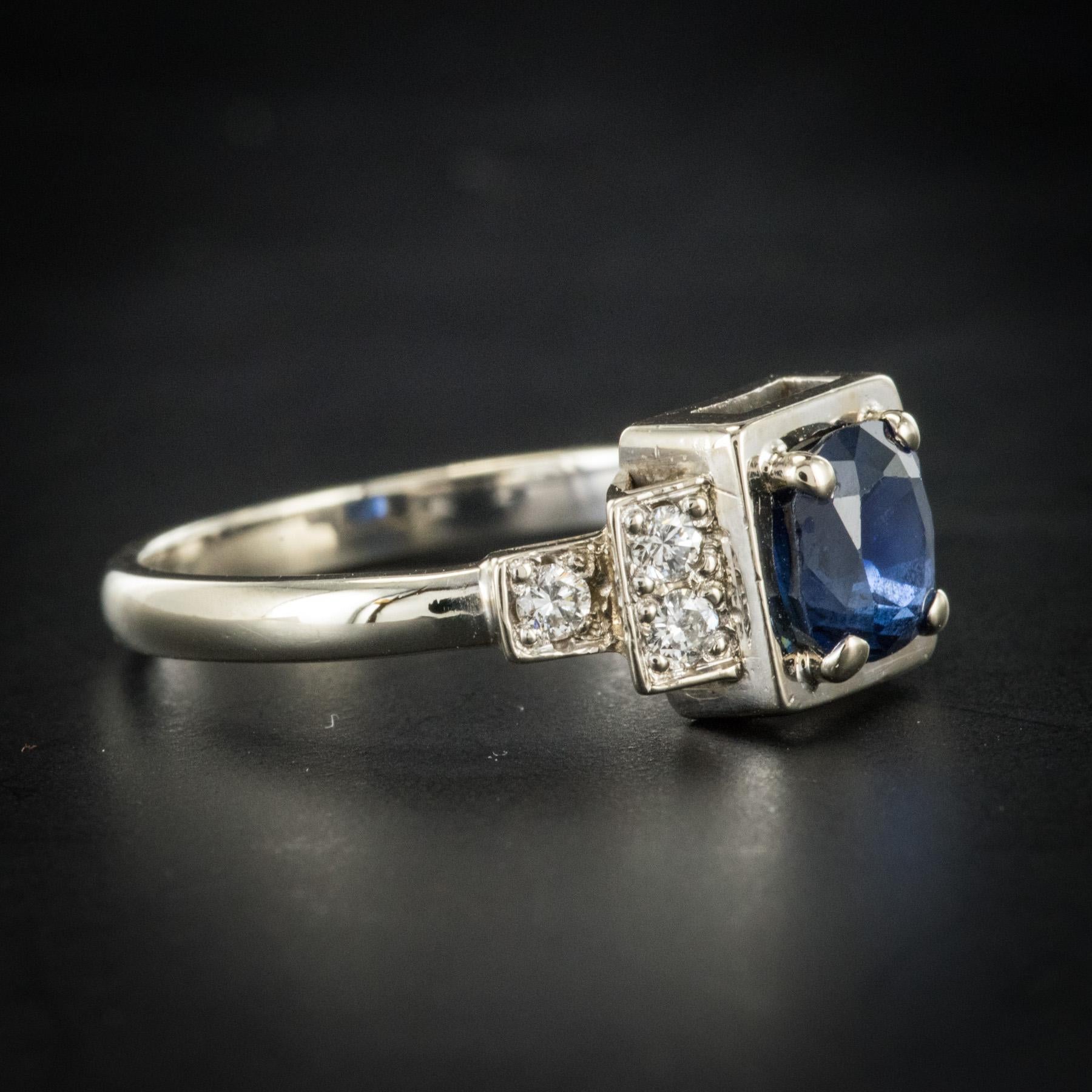 Modern Cushion Sapphire Diamond Art Deco Spirit Ring 1