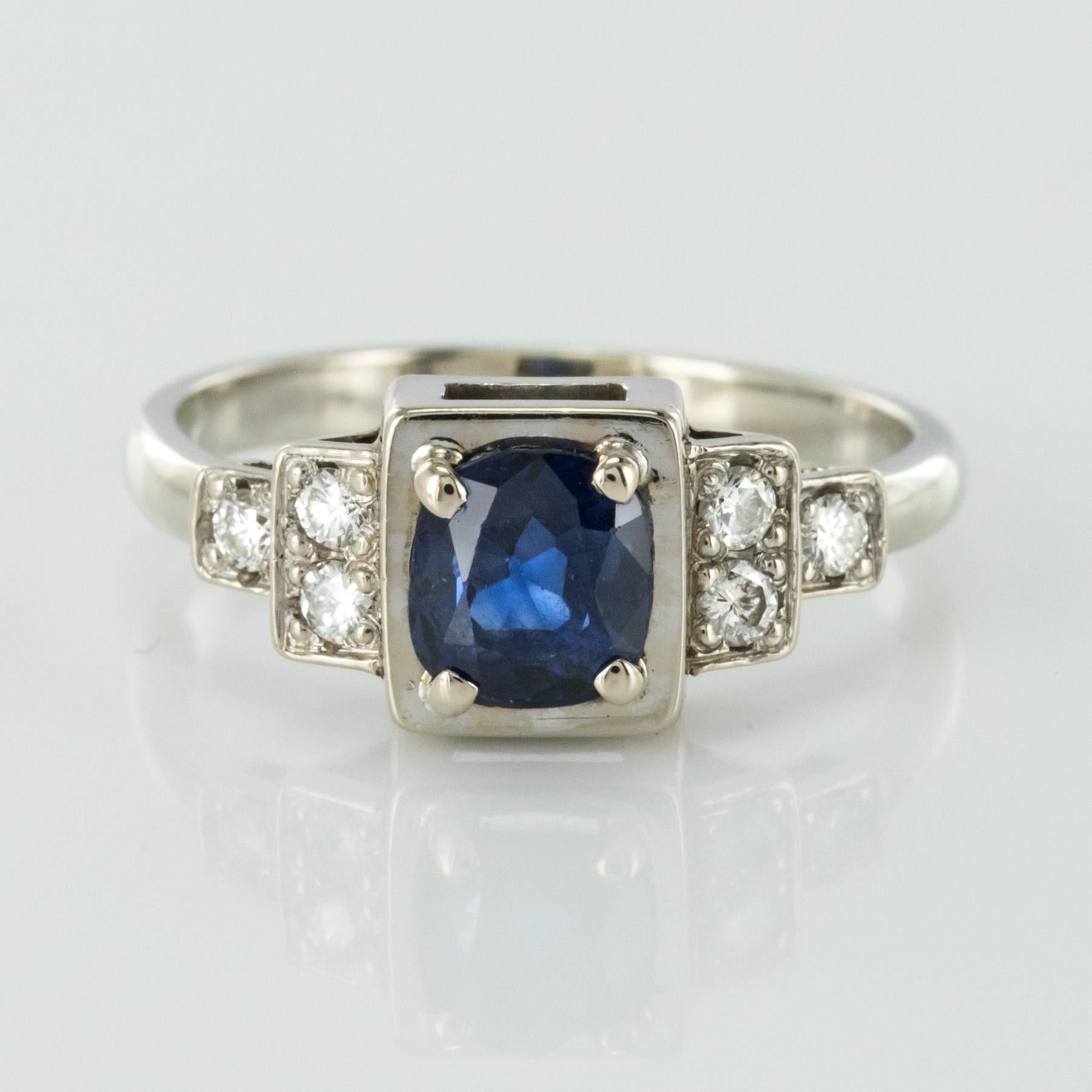 Modern Cushion Sapphire Diamond Art Deco Spirit Ring 3