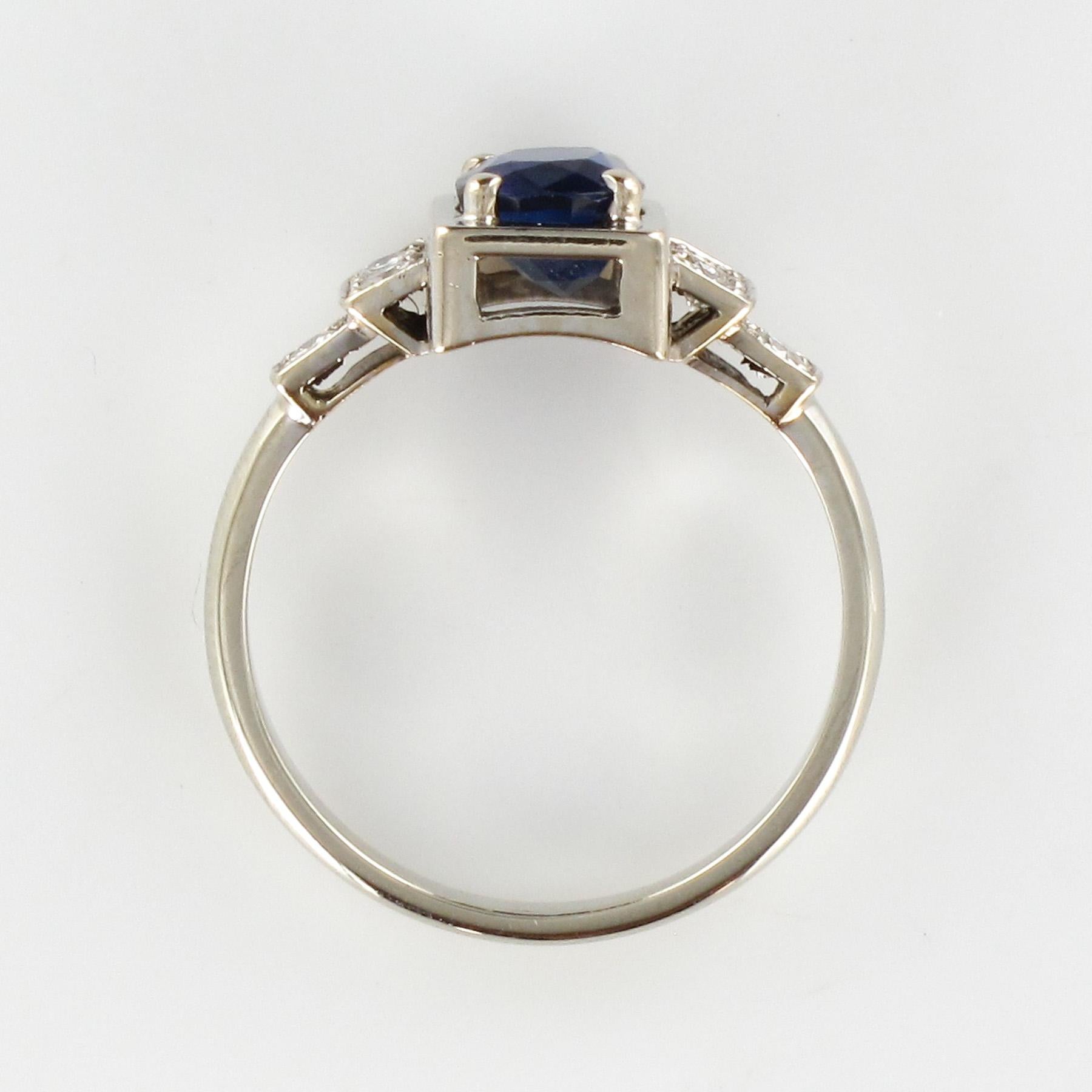 Modern Cushion Sapphire Diamond Art Deco Spirit Ring 4