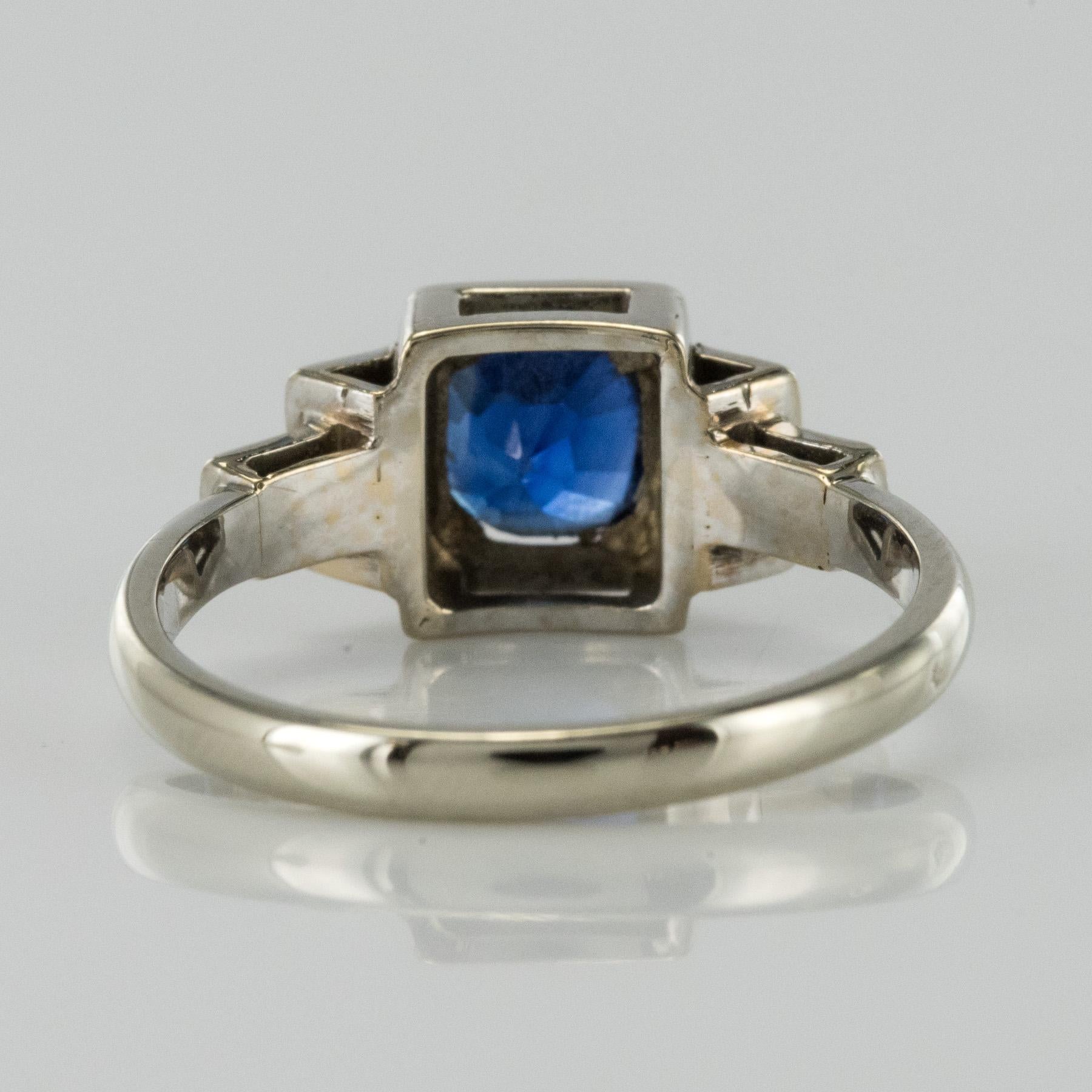 Modern Cushion Sapphire Diamond Art Deco Spirit Ring 5