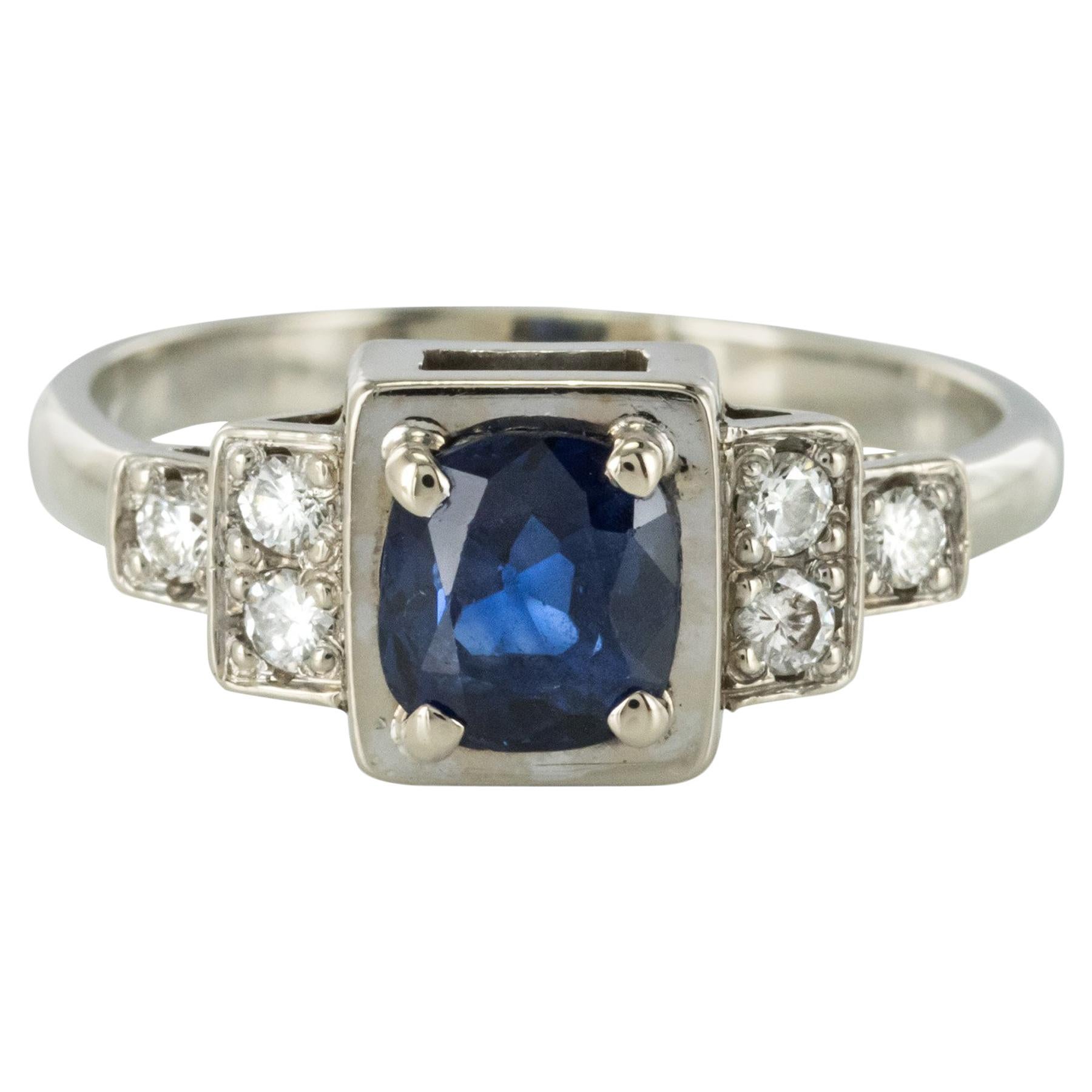 Modern Cushion Sapphire Diamond Art Deco Spirit Ring