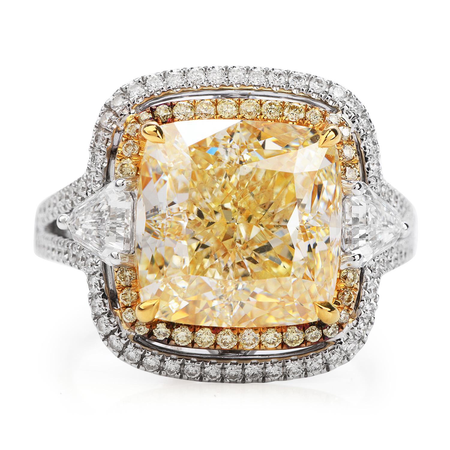 Join the Joyful Yellow Trend of the New Year!

What a better way to match the uniqueness of one person, but with an Extraordinaire piece?

 This stunning Yellow Diamond Engagement Cocktail Ring is crafted in solid 18K White and Yellow Gold, weighs