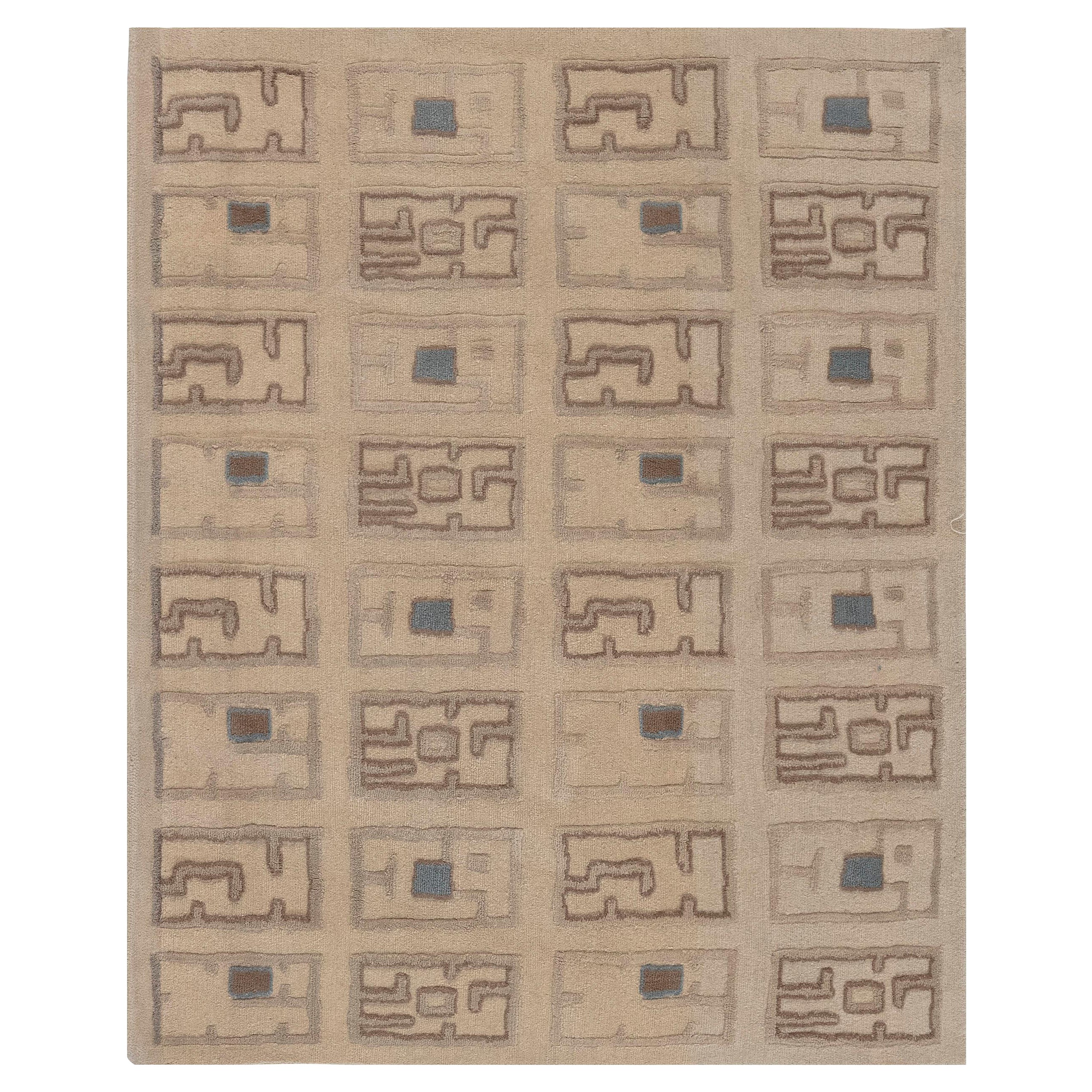 Moderner, maßgefertigter, handgeknüpfter Art-Déco-Teppich in Hochlehne von Doris Leslie Blau im Angebot
