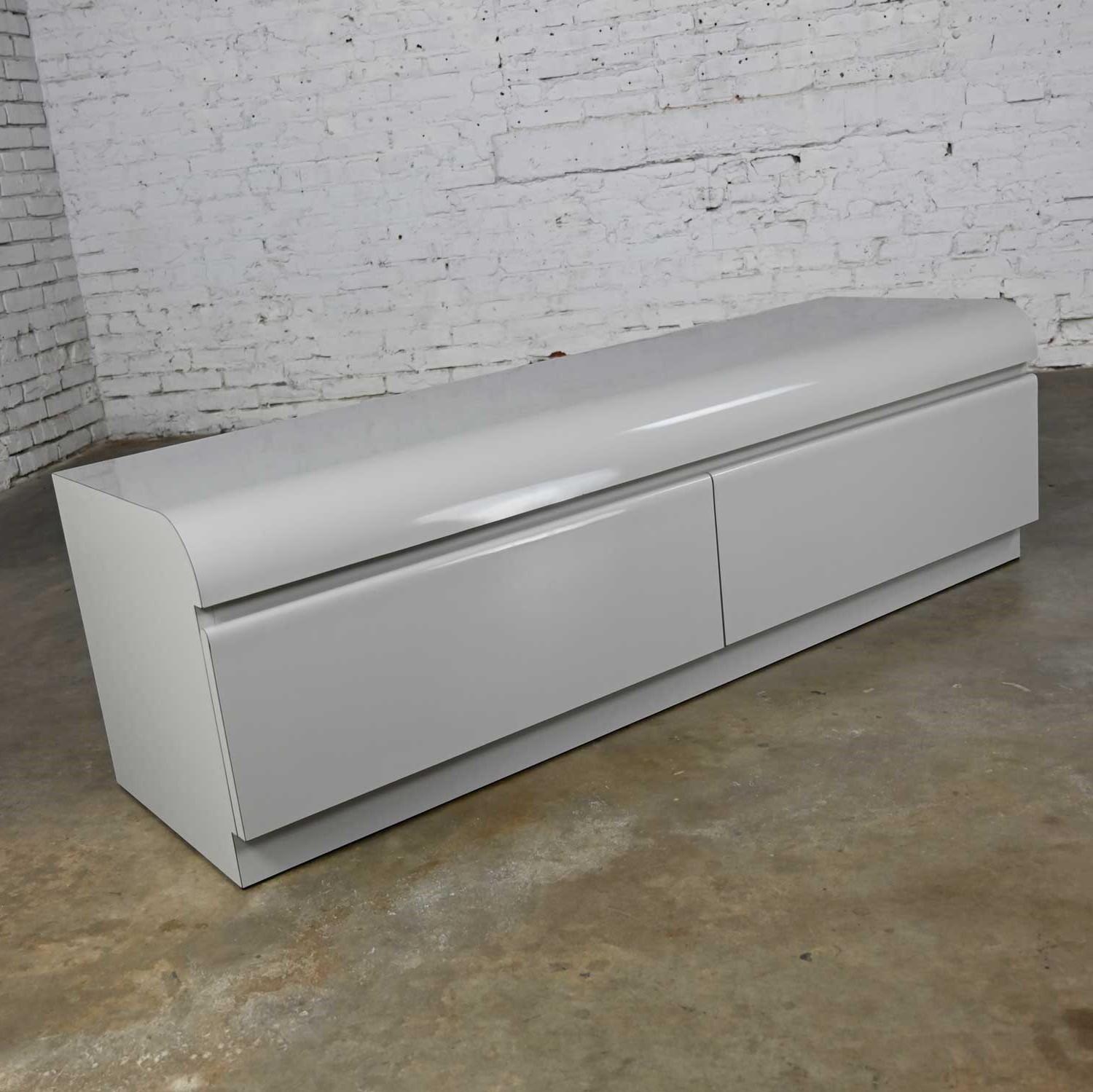 20th Century Modern Custom Built Light Gray Laminate Low 2 Drawer Dresser Bench Seat Storage