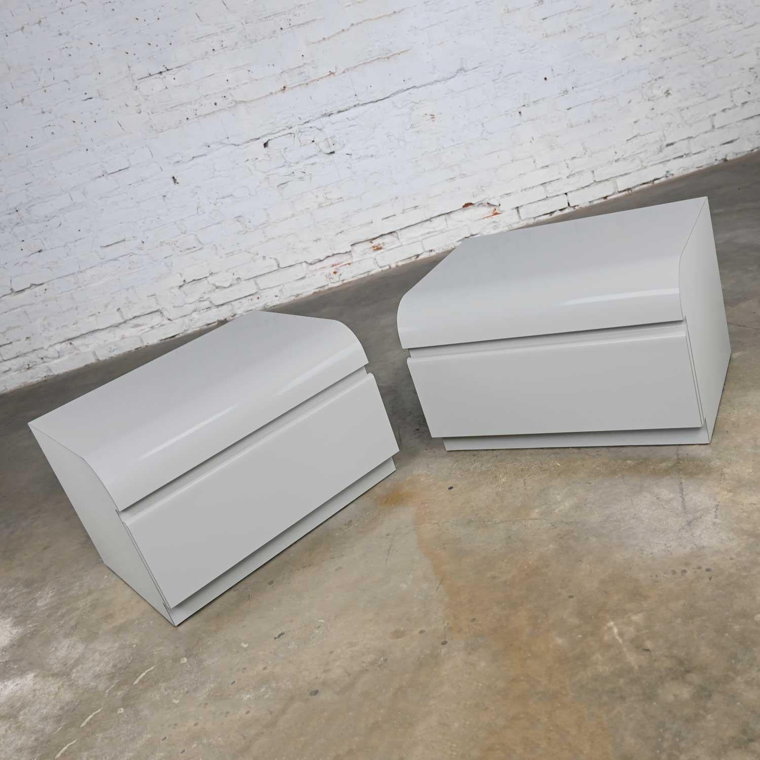 Post-Modern Modern Custom Built Light Gray Laminate Pair of Nightstands or End Table Cabinet