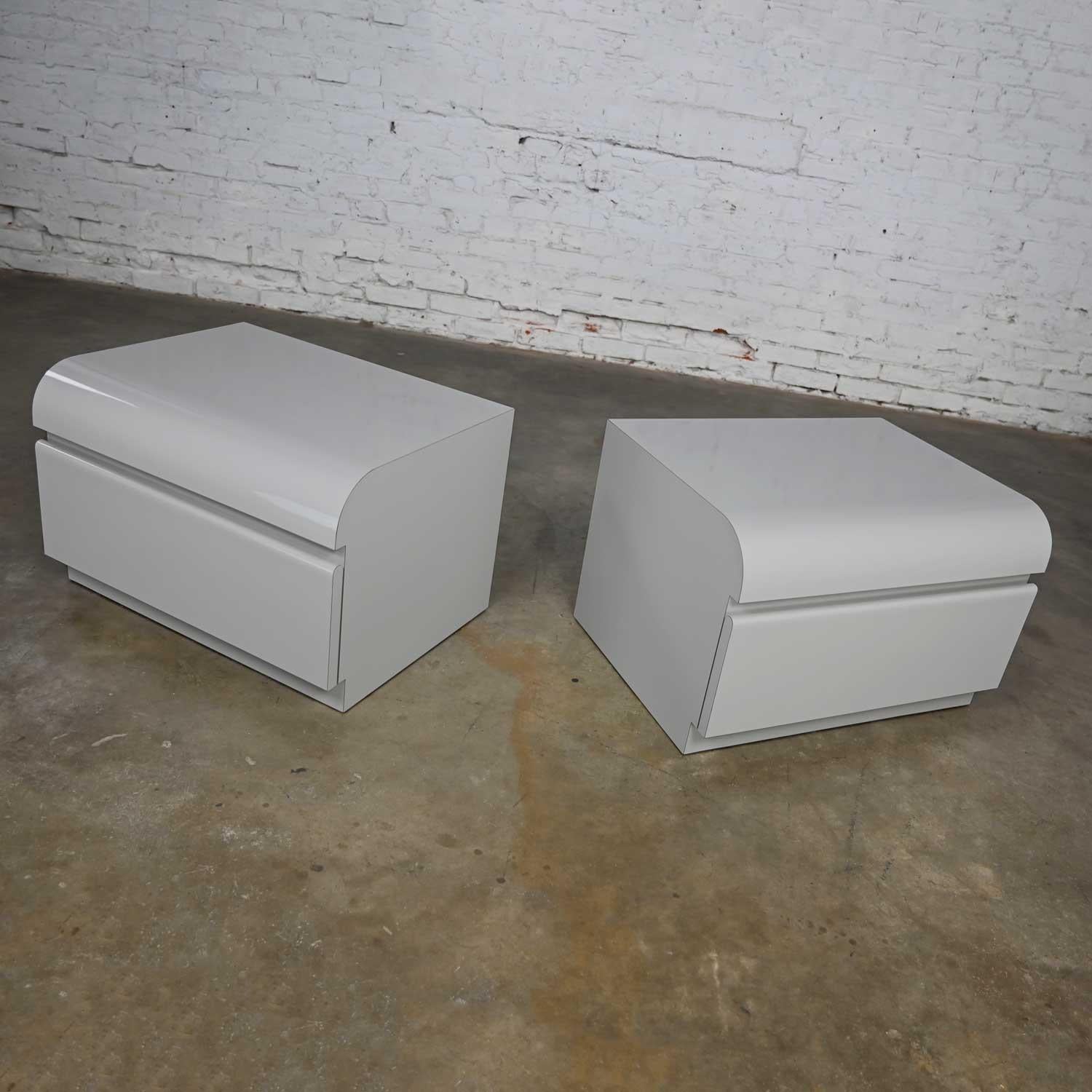 American Modern Custom Built Light Gray Laminate Pair of Nightstands or End Table Cabinet