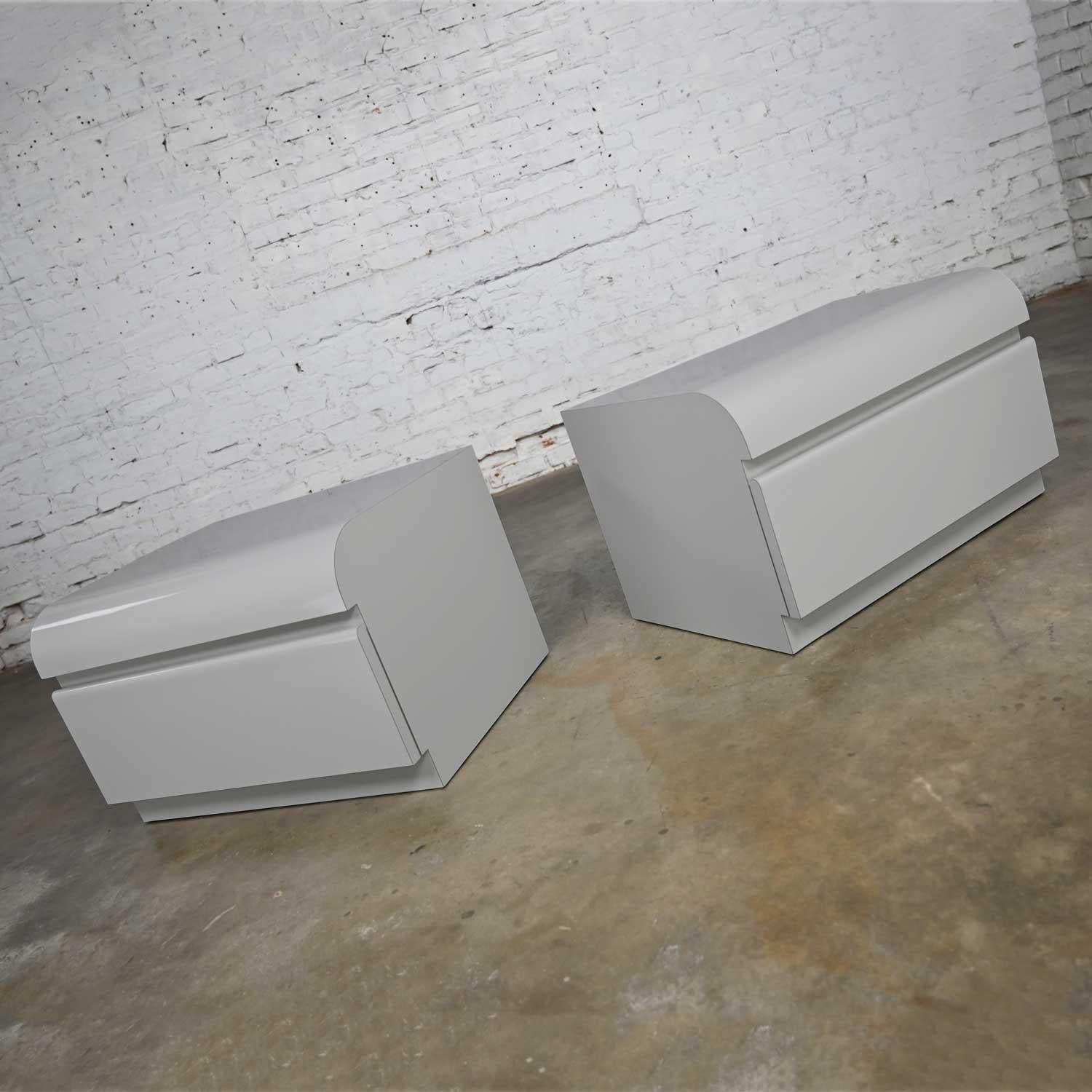 Modern Custom Built Light Gray Laminate Pair of Nightstands or End Table Cabinet 1