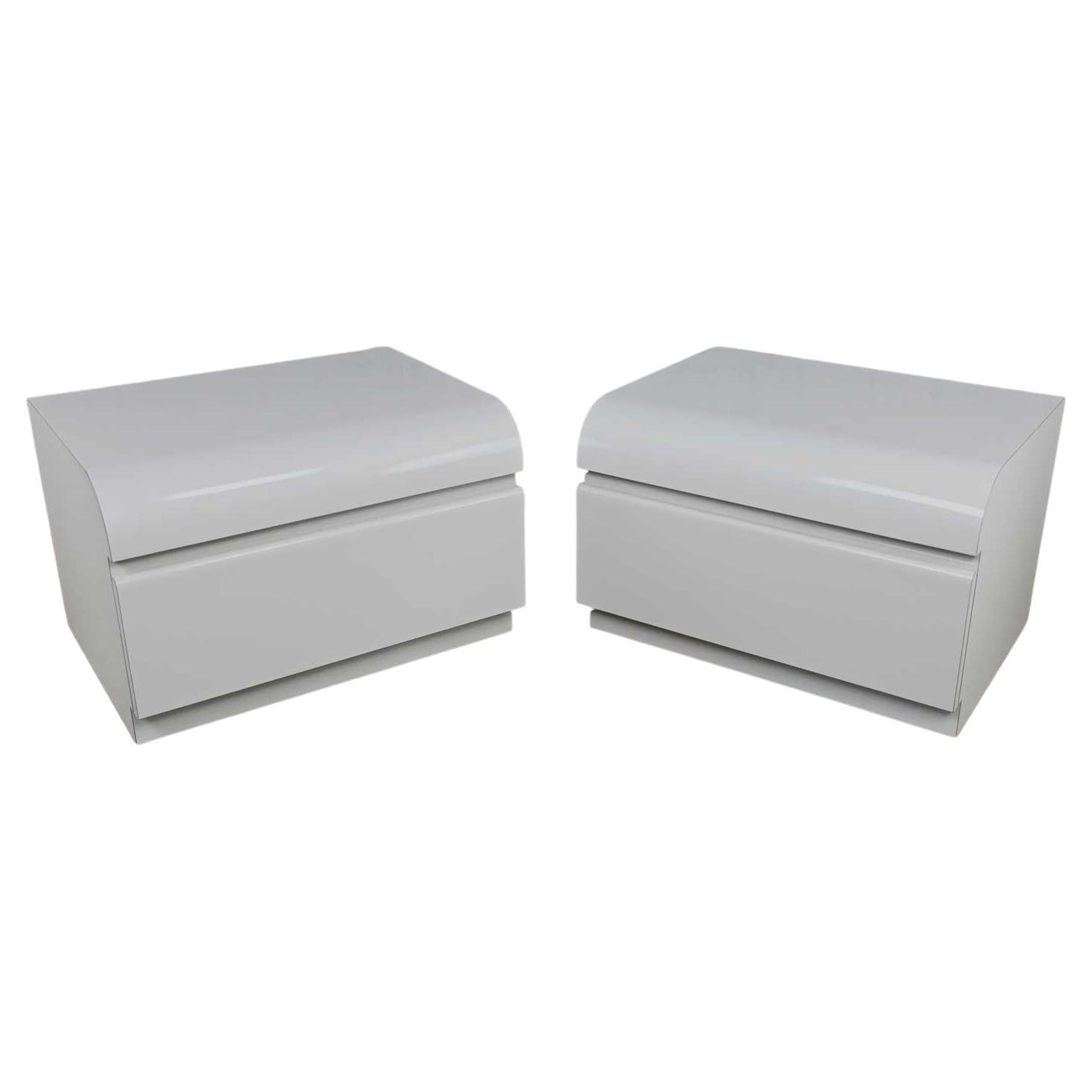 Modern Custom Built Light Gray Laminate Pair of Nightstands or End Table Cabinet