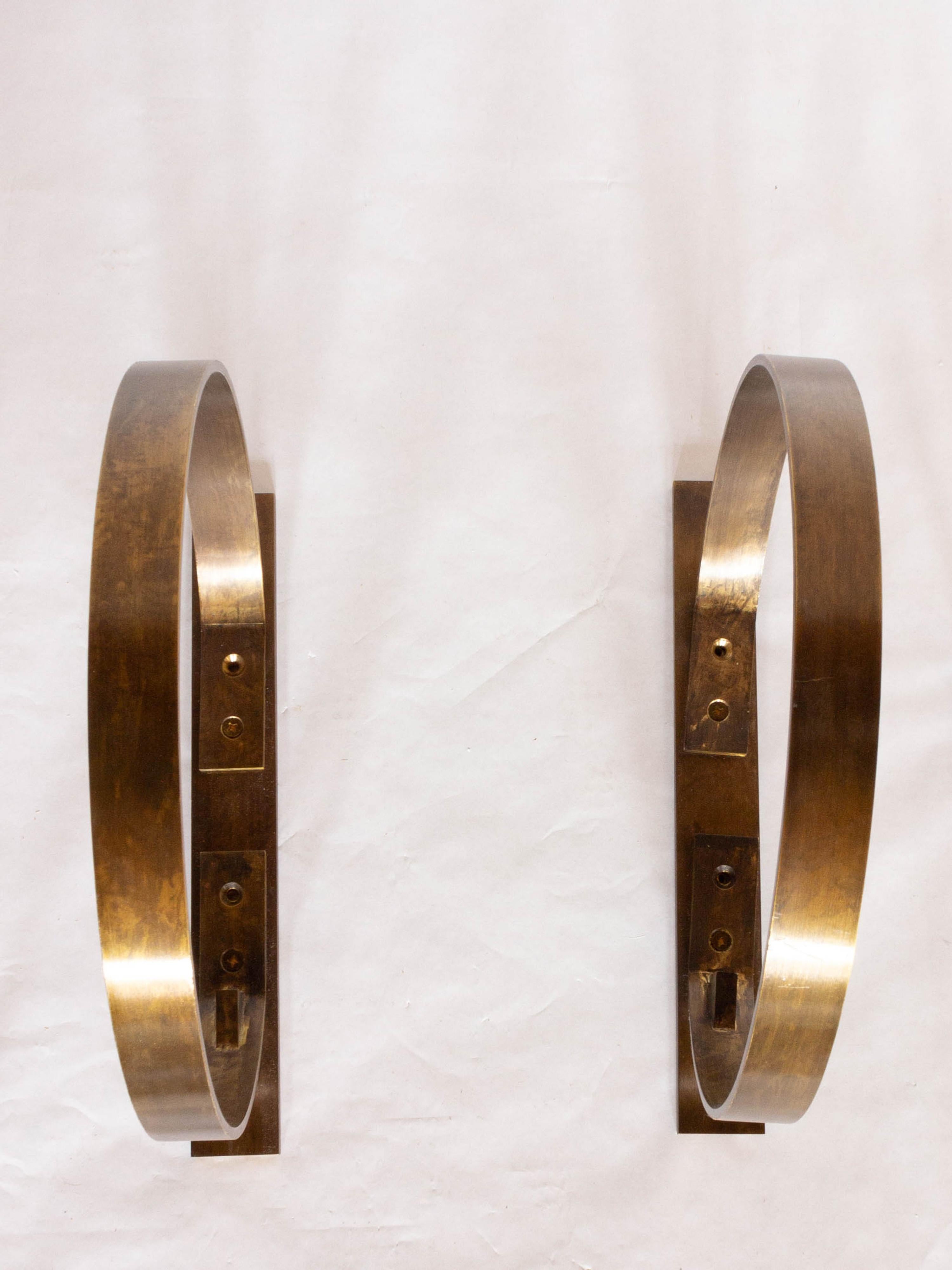 American Pair of Modern Custom Circular Brass Shelf Brackets For Sale