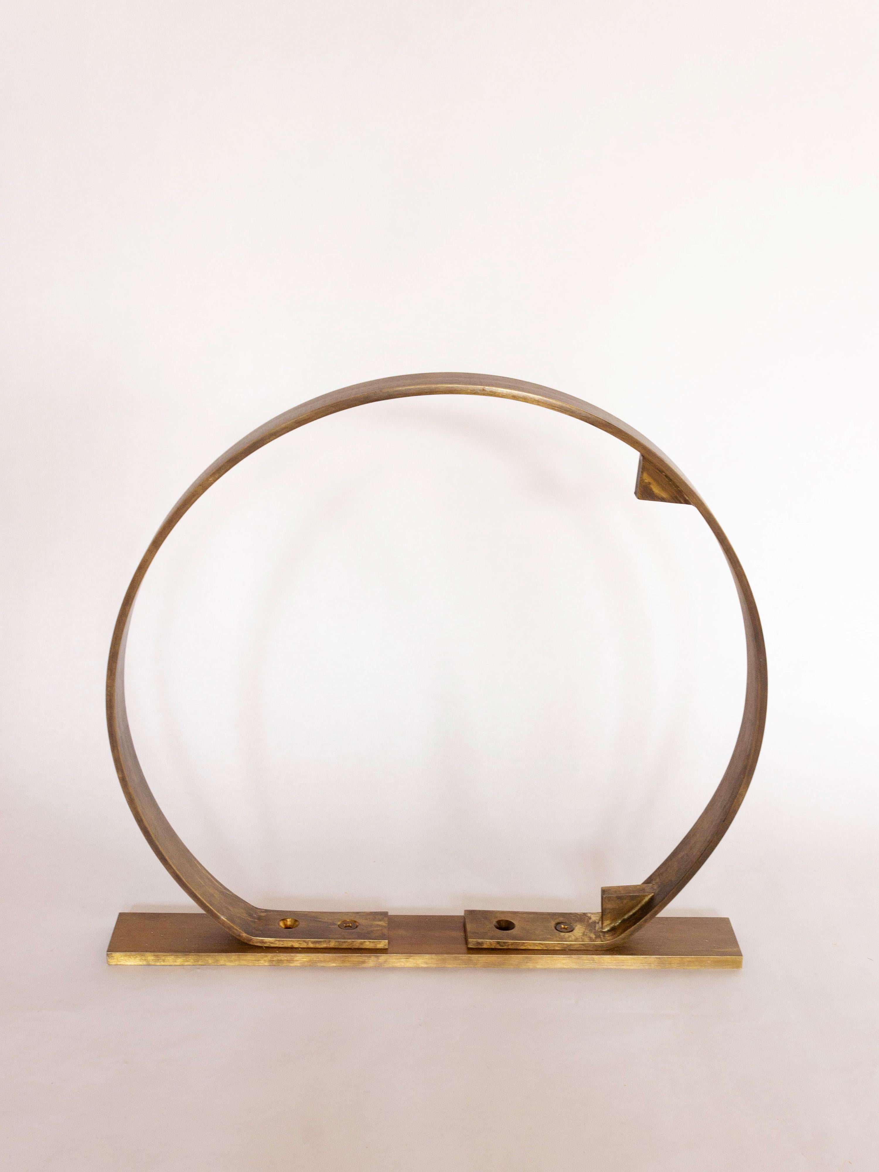 Pair of modern custom made circular brushed brass shelf brackets. 

Image shown with glass shelving for reference only 
***glass shelves are not included***