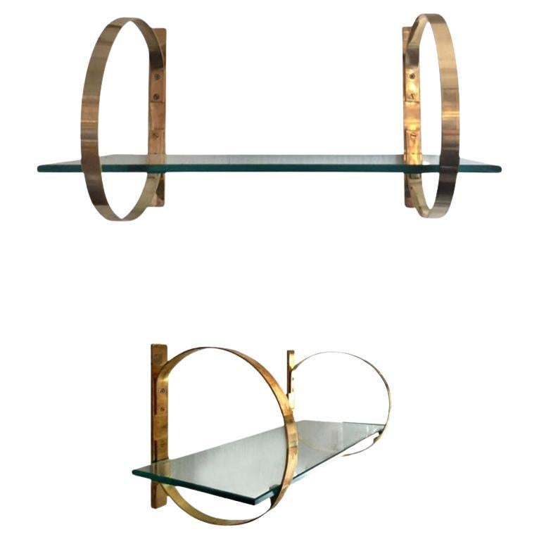 Ein Paar moderne, maßgefertigte runde Regalhalterungen aus Messing