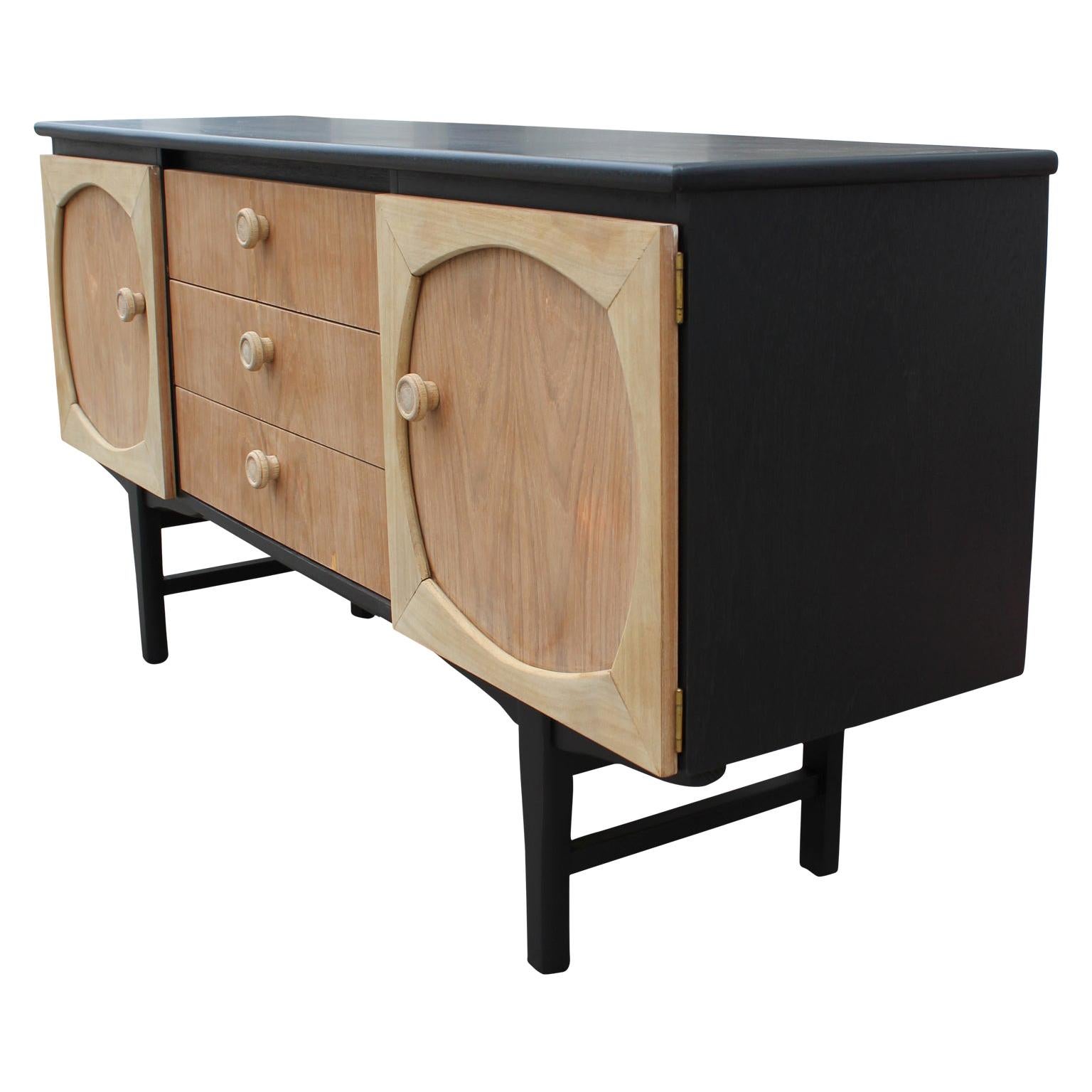 Modern Custom Danish Style Two-Toned Natural Wood Black Finish Sideboard