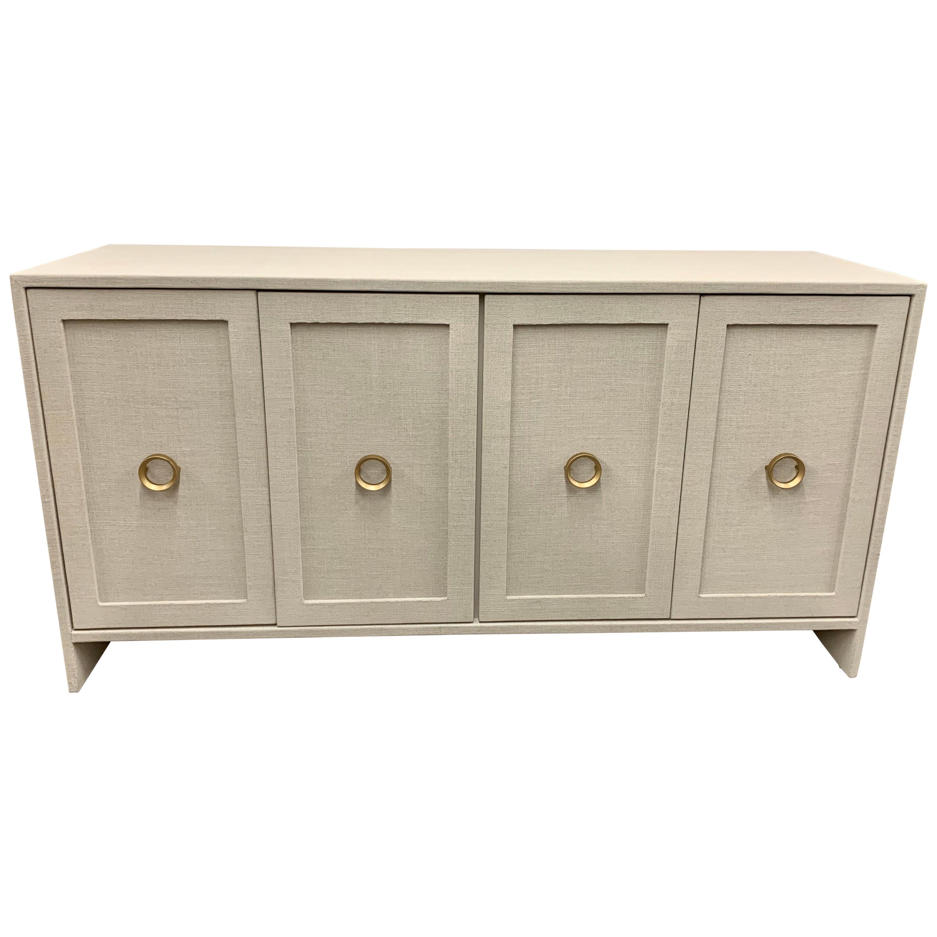 Modern Custom Four-Door Linen Wrapped Credenza Sideboard Server Buffet Console
