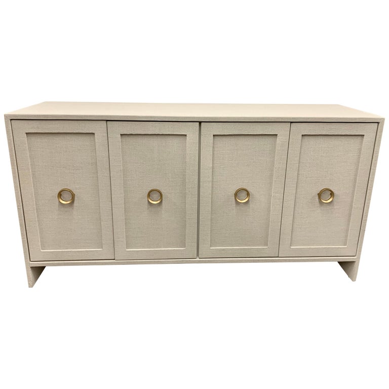 Modern Custom FourDoor Linen Wrapped Credenza Sideboard Server Buffet