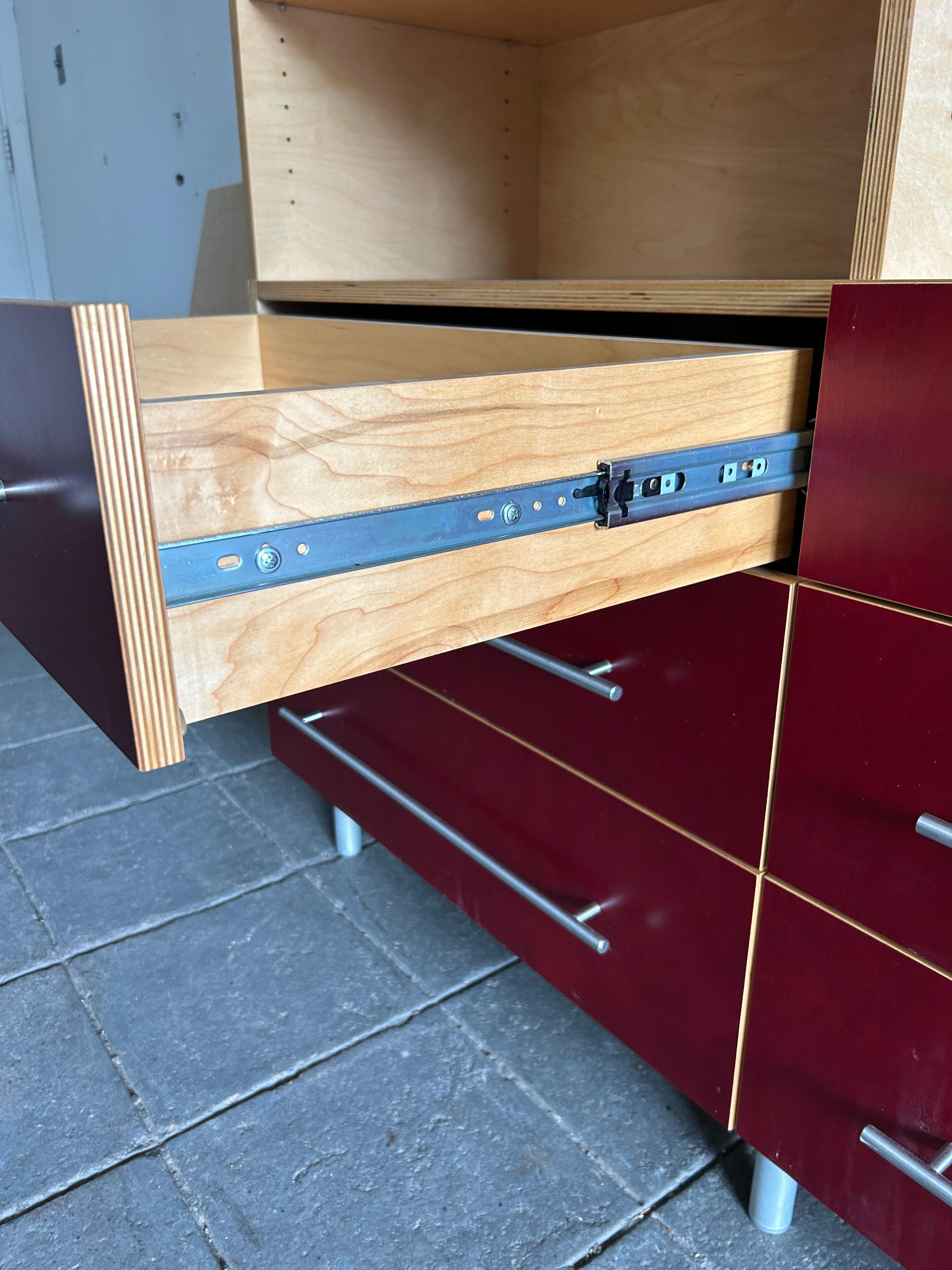 Modern custom high end plywood wall unit dresser credenza upper cabinets shelves For Sale 3