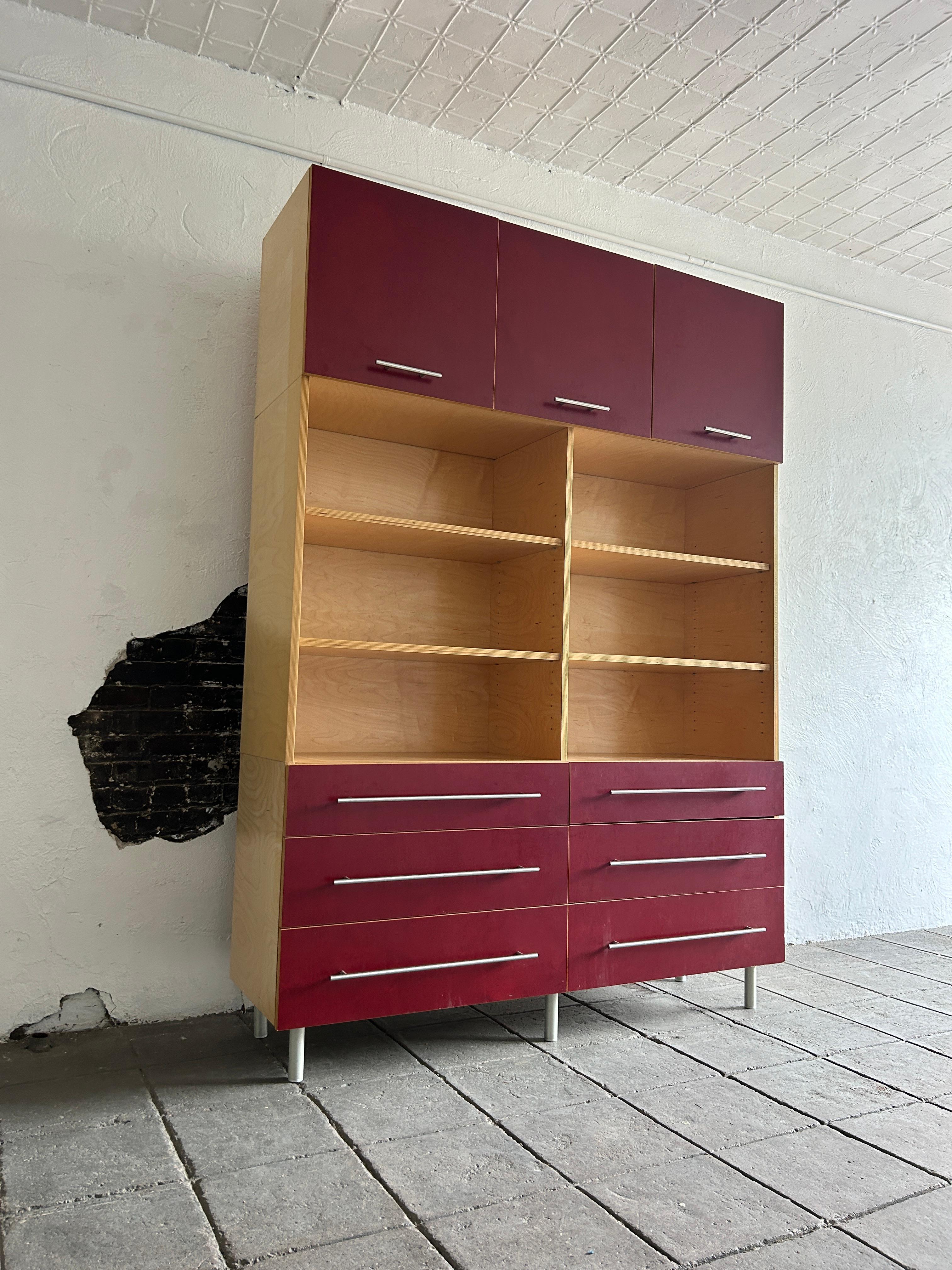 Woodwork Modern custom high end plywood wall unit dresser credenza upper cabinets shelves For Sale